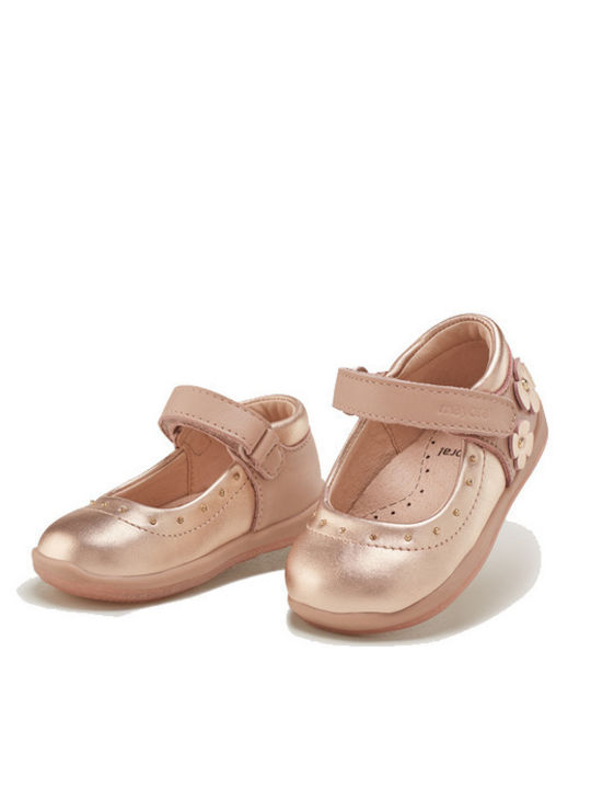 Kids Leather Ballerinas with Hoop & Loop Closure Gold