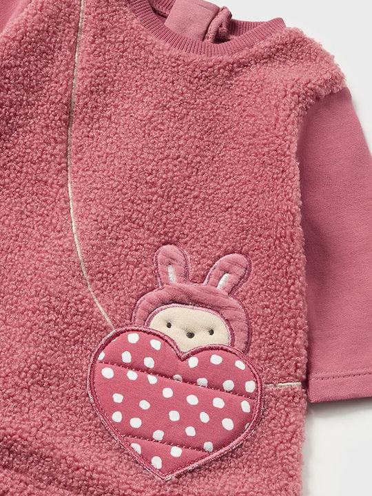 Mädchenkleid Langärmelig Gestrickt Set aus 2 mit Mantel und Zubehör Rosa