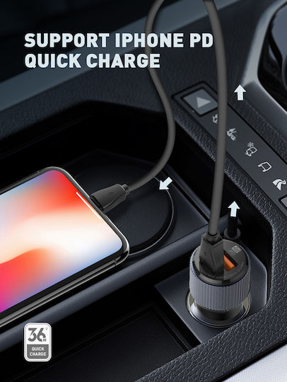 Ldnio C510Q Car Charger 38W 3A with Ports 1xUSB-A 1xType-C with mini-USB Cable Black Color