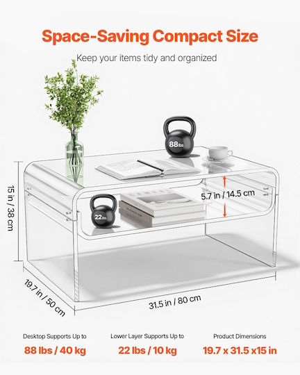 Rectangular Side Table Glass Transparent L50xW80xH38cm.