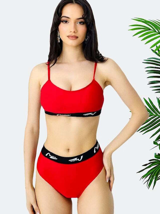 Set Bikini Sutien Sport Talie Înaltă Roșu