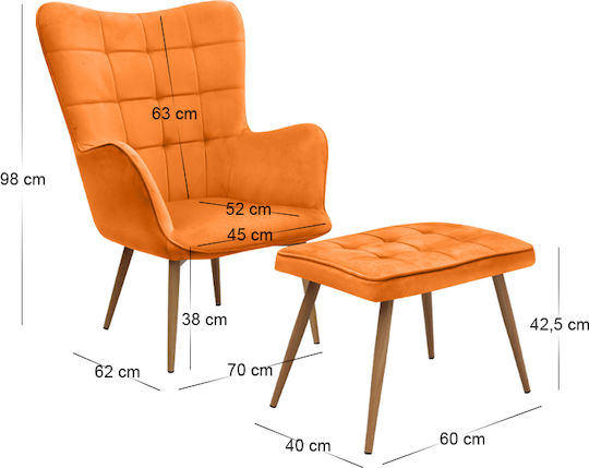 Μπερζέρα με Υποπόδιο Βελούδινη Κροκί 70x62x98cm