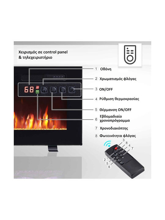 Richen Wall Mounted Electric Fireplace 1800W Black