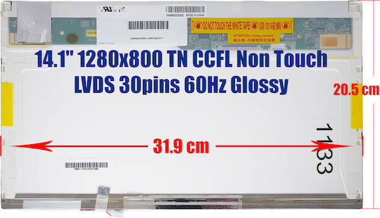 Monitor 14.1" 1280x800 Glossy 30 Pin for Laptop Vaio PCG-3C1M PCG-5G2M VGN-CS21S CLAA141WB05A