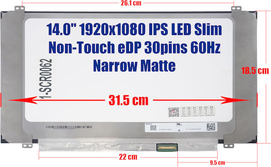CoreParts Ecran 14" LED / IPS / Slim 1920x1080 Mat 30 Pin pentru Laptop Lenovo 520s-141kb