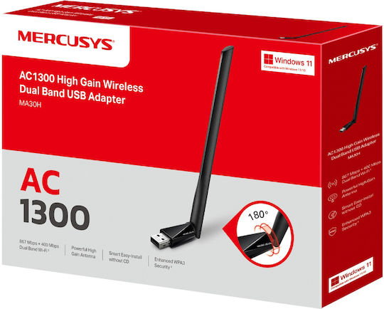 Mercusys Ma30h Αντάπτορας Δικτύου USB με Ασύρματη Σύνδεση Wi-Fi