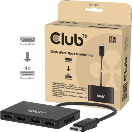 Club-3d DP Hub CSV-7400 DisplayPort 1.4 Quad Monitor MST 4x4K30Hz