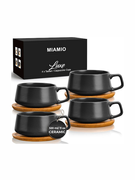 Miamio Комплект чаши Cappuccino Бамбуков Черен 320мл 4бр
