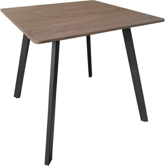 Table Dining Room Wooden with Metal Frame Walnut 80x80x75cm