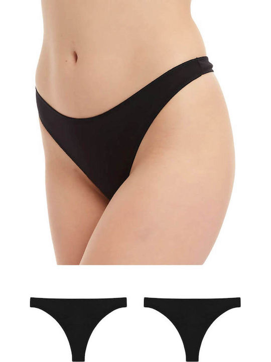Miss Βαμβακερά Γυναικεία String 2Pack Μαύρα