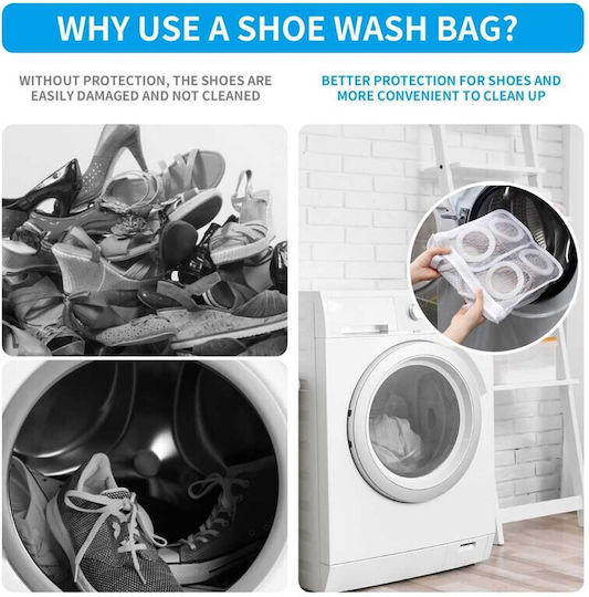 Set 5 Small Size Bags Washing Drying Shoes Clothes Polyester 28 X 27 Cm White