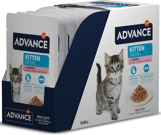 Advance Hrana Pentru Pisici Junior Cats În Pliculeț Cu Curcan Și Carne 12x85gr