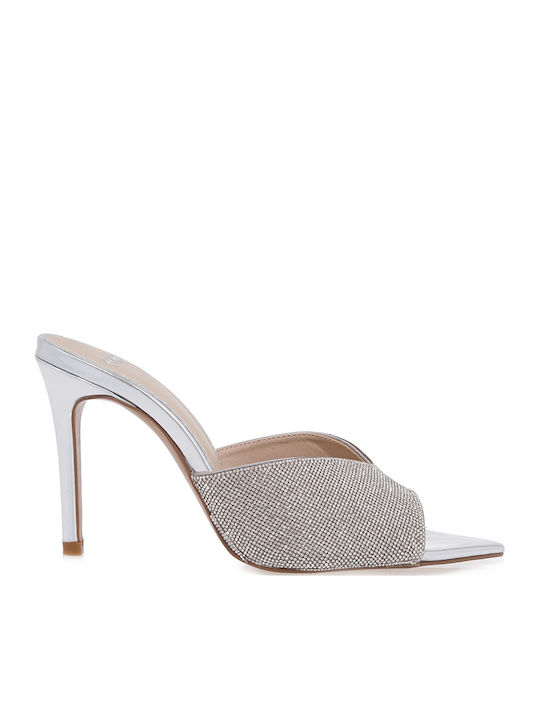 Kristi-370 Mules με Τακούνι σε Ασημί Χρώμα
