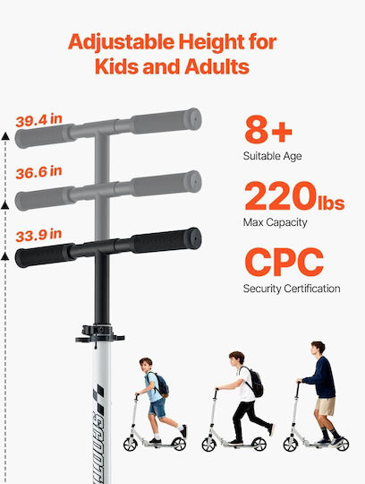 Vevor Kids Foldable 2-Wheel Scooter for 8+ Years White