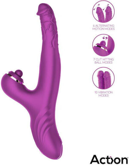 Action Vibe with Clit Hitting Ball and Alternating Dildos Διπλός Δονητής 22.6cm Μωβ