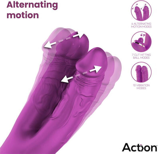 Action Vibe with Clit Hitting Ball and Alternating Dildos Διπλός Δονητής 22.6cm Μωβ