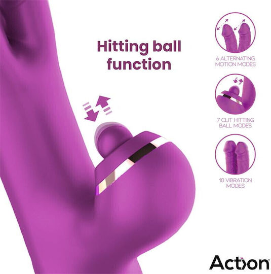 Action Vibe with Clit Hitting Ball and Alternating Dildos Διπλός Δονητής 22.6cm Μωβ
