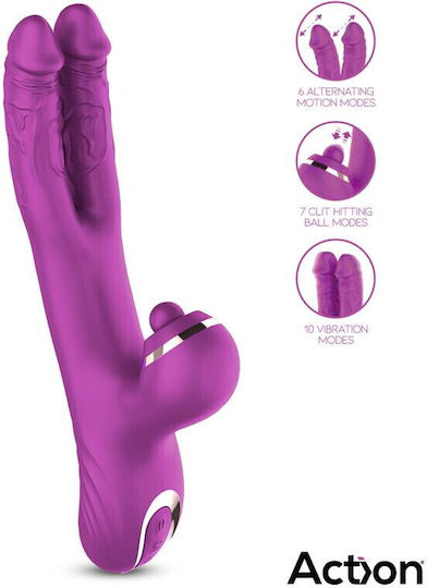 Action Vibe with Clit Hitting Ball and Alternating Dildos Διπλός Δονητής 22.6cm Μωβ