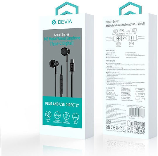 Devia NO-DVHF-108790 In-ear Handsfree Ακουστικά με Βύσμα USB-C Μαύρο