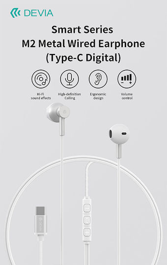 Devia NO-DVHF-108790 In-ear Handsfree Ακουστικά με Βύσμα USB-C Μαύρο