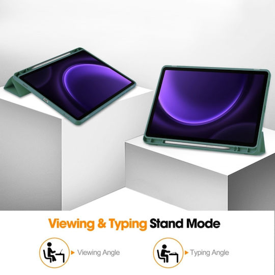 Tablet Case Samsung Galaxy Tab S9 Fe S10 Fe Pencil Holder Sleep Wake Function Flex Trifold Set Sticker Dark Green