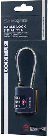 Samsonite Cablelock 3 Dial Steel Padlock with Cable Combination with TSA Certification 35mm Blue 1pcs