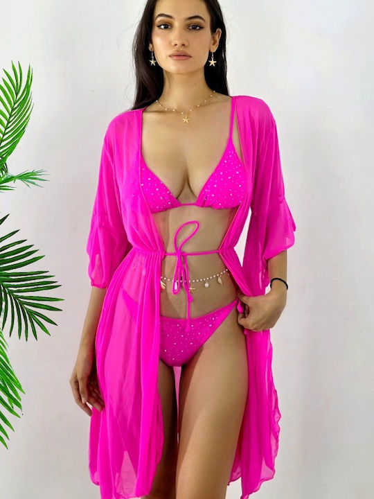Γυναικείο Κοντό Καφτάνι Παραλίας Fuchsia