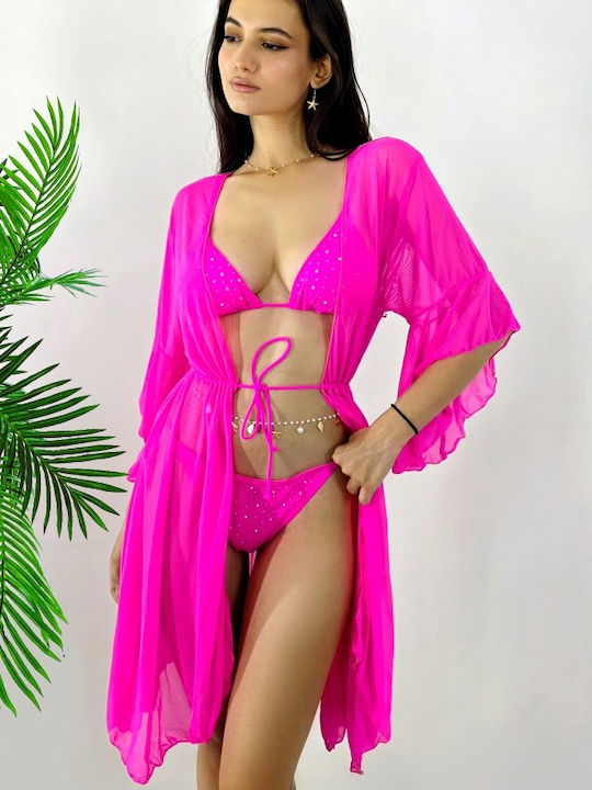 Γυναικείο Κοντό Καφτάνι Παραλίας Fuchsia