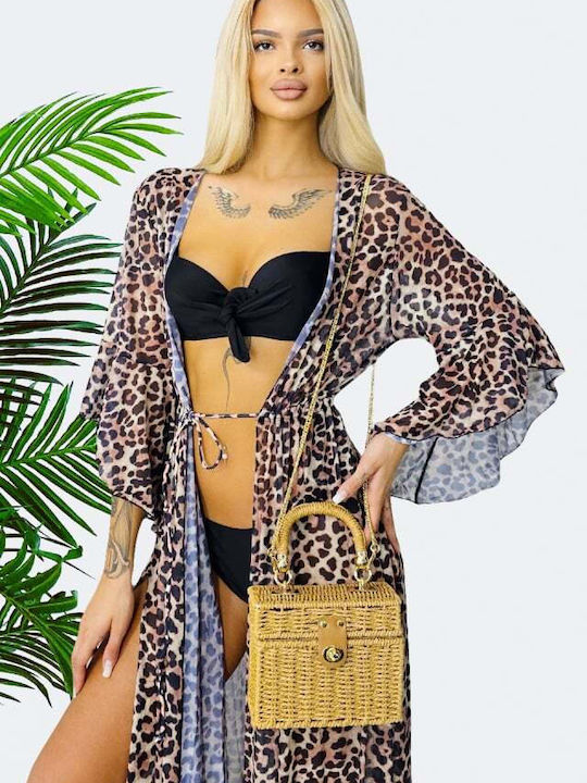 Feminin Caftan de Plajă Leopard Print