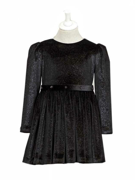 Children's Dress Long Sleeve Velvet Black