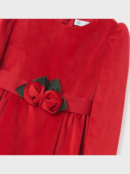Mädchenkleid Langärmelig Samt Set aus 2 mit Zubehör Rot