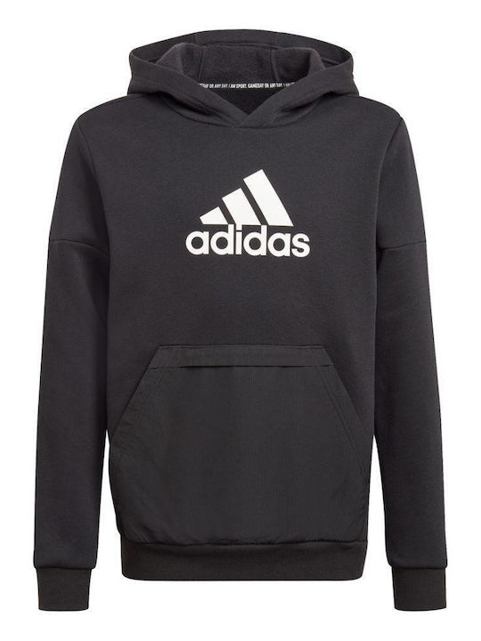 Fleece Παιδικό Φούτερ με Κουκούλα και Τσέπες Μαύρο Badge of Sport