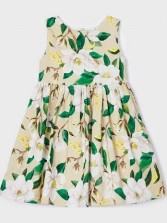 Kinderkleid Ärmellos Blumen Beige