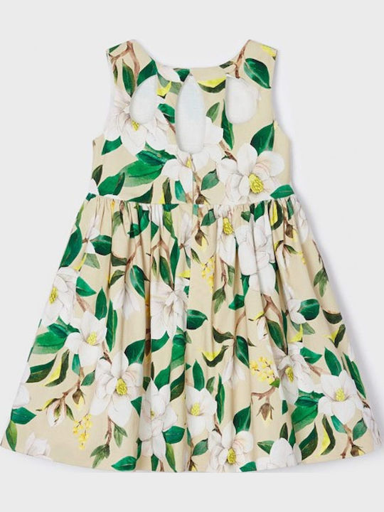 Kinderkleid Ärmellos Blumen Beige