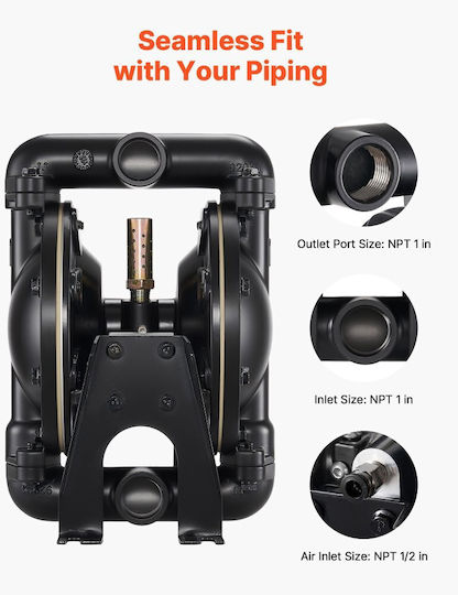 Pneumatic Double Diaphragm Pump Vevor Maximum 132.49 Lpm Standard Air Inlet Outlet Pump Pneumatic Transfer Pump for Used Oil Aluminum Alloy Body Double Diaphragms Diesel Grease Kerosene Petrol