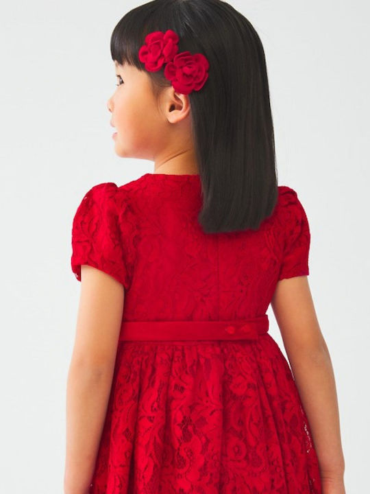Children's Dress Short Sleeve Lace Red