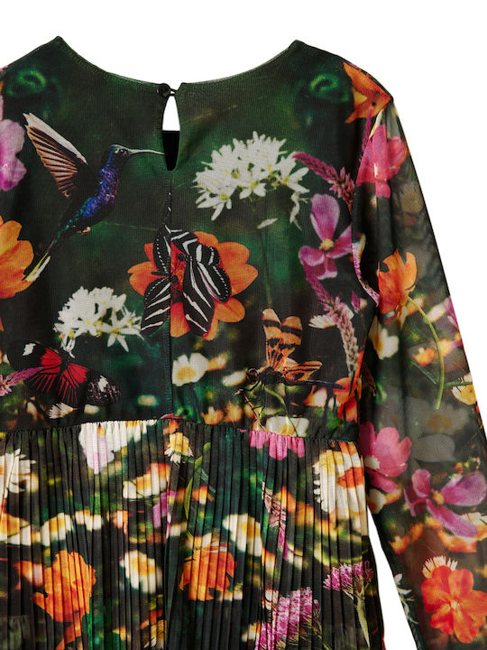 Mirta Girls Dress Long Sleeve Floral Tulle Multicolour