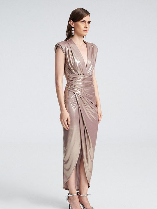 Summer Maxi Evening Drape Gold Dress