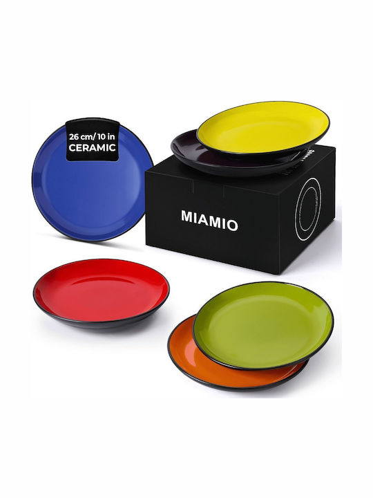 Miamio Le Papillon Collection Plate Shallow Ceramic Multicolour with Diameter 21cm 6pcs