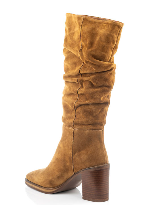 Leder Damenstiefel Ανοιχτό Καφέ