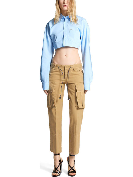 Jenna Damen Stoff Cargo Hose Brown