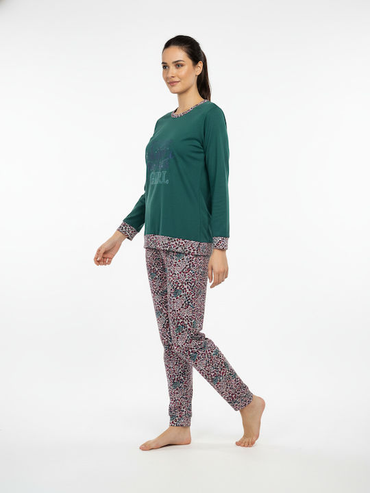 Lydia Creations Winter Women's Cotton Pajama Set Green