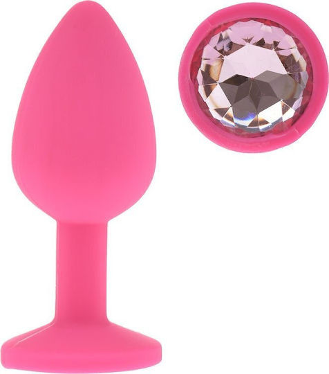 Smd Diamond Silicone Butt Plug Πρωκτική Σφήνα Σιλικόνης 7cm Pink Silver