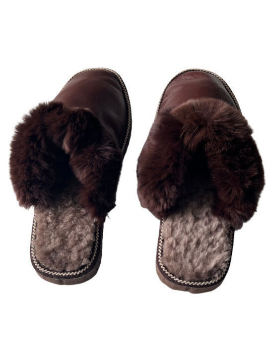 Winter Women's Slippers with Fur Brown