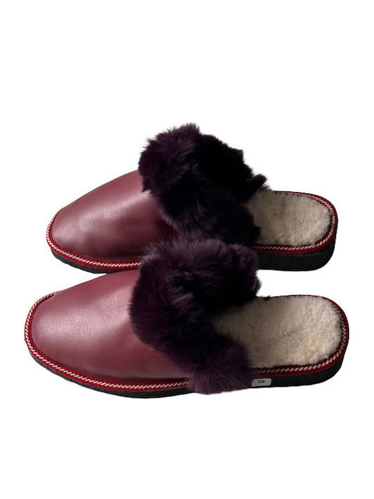 Winter Women's Slippers with Fur Burgundy