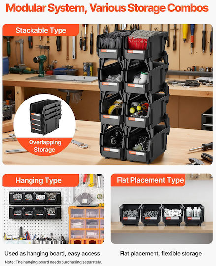 Vevor Set 8 Bucăți Casete Utilizare Generală Cu Capac Și Suport Plastic Negru 3200ml 8 Bucăți