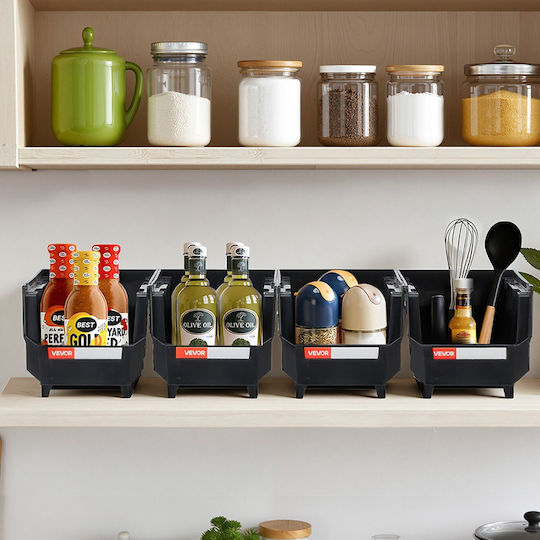 Vevor Set 8 Bucăți Casete Utilizare Generală Cu Capac Și Suport Plastic Negru 3200ml 8 Bucăți