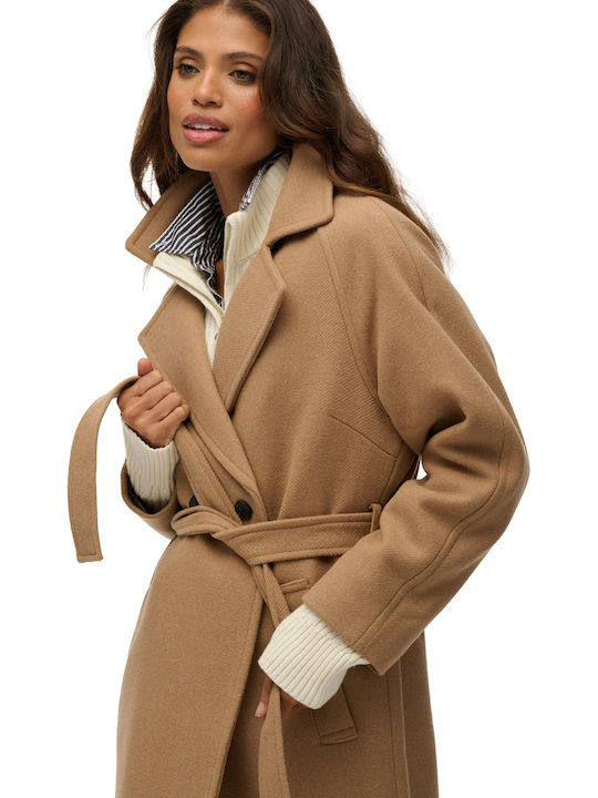 Wool Women's Camel Coat with Belt