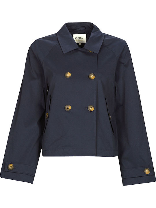 April Women's Navy Blue Coat with Buttons