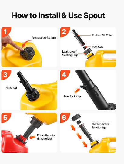Vevor Fuel Can 19 Liters Gasoline Tank Spout Transparent Scale Maximum Flow 15 Liters Per Minute Safe Leakproof Portable Flat Liquid Container For Cars Motorcycles SUV ATV UTV Yellow 1 Piece